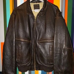 1986 Avirex Brown Leather Flight Jacket - USA Made Vintage Bomber